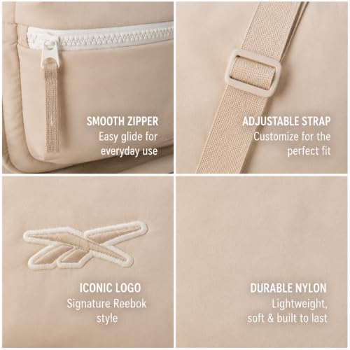 Image of Reebok Womens Small Crossbody Bag Lightweight Nylon Purse Adjustable Strap | Quilted Washed Fabric, Roomy Interior with Handy Pockets, Wear Over Shoulder or Across Body, Great for Daily Travel