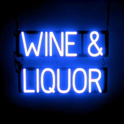 SpellBrite LED Neon WINE & LIQUOR Sign for Business - Blue, 22" x 15"