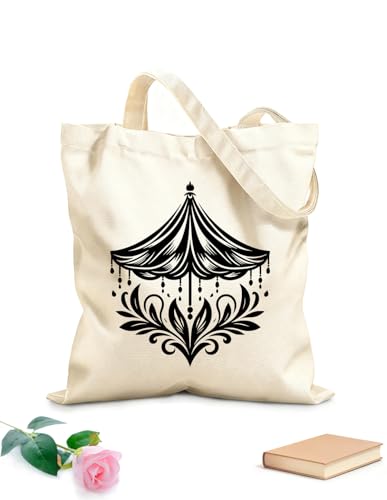 XIARON Bolsas reutilizables para la compra carpa de circo ornamental con motivos florales y elementos decorativos Tela de 340g/m² de grosor Bolsa para dibujar M Negro