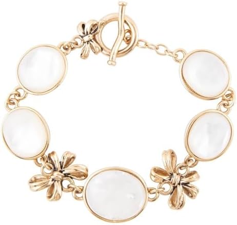 Barse Jewelry Gifted White Mother of Pearl Golden Bow Link Bracel...
