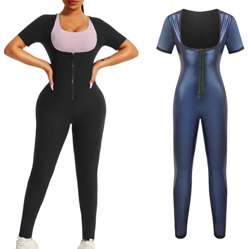 Women'S Sauna Suit, Full Body Romper With Short Sleeves, Elastic Fabric For Yoga, Running, And Weight Loss