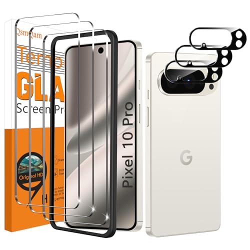 QsmQam 3 Pack Screen Protector for Google Pixel 10 Pro + 3 Pack Camera Lens Protector Ultra HD Tempered Glass 9H Hardness Anti Scratch Easy Installation - Case Friendly