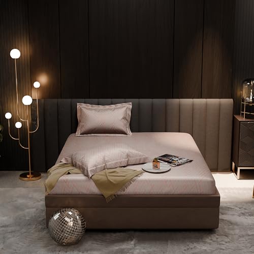 Image of Stoa Paris 300TC UltraSatin Double Fitted Bedsheet Set with 2 Pillow Covers, Gentle on Skin & Hair, Wrinkle & Fade Resistant, Home Decor, Gift for Couple, Starlit Night - Champagne (152cmx198cm+30cm)