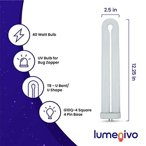 Bug Zapper Replacement Bulbs For Stinger/Dejay J.0050/20001 By Lumenivo - 40 Watt Stinger Bug Zapper Replacement Bulb - G10Q-4 Square 4 Pin Base - T8 U Shape Bulb - 1 Bulb #TOP1