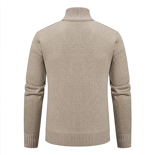 Men's Full Zip Knitted Cardigan Sweater Stand Collar Slim Fit Casual Long Sleeve Cable Knit Sweater with Pockets4