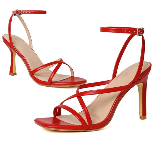 Image of Mostrin Strappy Heels for Women Square Open Toe Lace Up Heeled Sandals Ankle Strap Sexy Stiletto High Heels for Party, Prom, Dating, Wedding