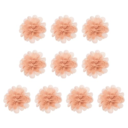 PATIKIL 2.8" Chiffon Flowers, 10 Pcs Mesh Fabric Flowers Sewing Fabric Appliques Headband Embellishments for DIY Craft Wedding Decor, Peach
