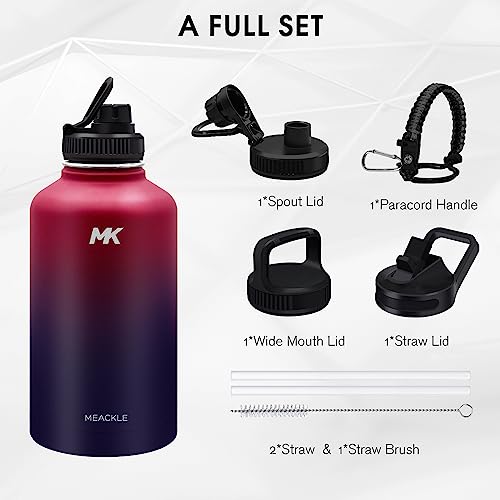 Insulated Water Bottle 64Oz With Straw & 3 Lids & Paracord Handle - Half Gallon Metal Bottle, Large Bpa Free Double Stainless Steel Water Jug, Travel Mug For Sports Outdoor, Gym,(Blackred) #TOP4