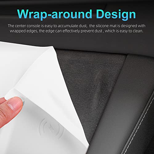 Tinlucys Center Console Wireless Charging Mat For Tesla Model 3 Model Y,Tesla Center Console Interior Accessories,Silicone Cover For Tesla Wireless Charging Pad,White Carbon Pattern #TOP3