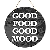 Muktoujaumai Kitchen Sign Decor for Wall, Kitchen Hanging Sign Decor Farmhouse Wall Decoration Wood Sign for Dining Room, Restaurant, Gift for Mom Chef Cooking Lover, Good Food Good Mood
