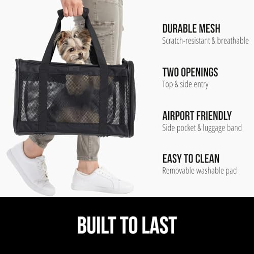 Image of GORILLA GRIP Cat Carrier Travel Bag Up to 15 Lbs, Soft Collapsible Small Dog Carriers, Top and Side Entry Breathable Mesh, Grip Feet on Underside, Cozy Washable Waterproof Pad, Portable Kennel, Black