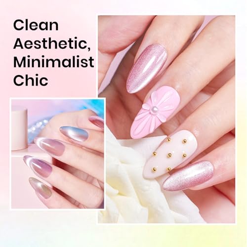 Image of Beetles Cat Eye Gel Nail Polish Set, 6 Colors Jelly Pink Translucent Pastel Blue Purple Orange Green Glass Cat Eye Sheer Gel Polish Kit Soak Off UV Lucite Collection Manicure Gifts for Women