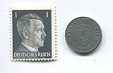 Rare Nazi Swastika 1 Reichspfennig German Coin World War Two WW2 with Black Hitler Head Stamp MNH