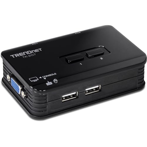 Image of TRENDnet 2-Port USB KVM Switch, TK-207K, Control Two Computers with One Set of Console Controls, 2048 x 1536 Resolution, 60Hz Refresh Rate, All Required Cabling Included, Black