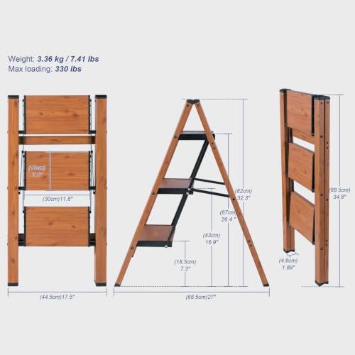 BIBKOKE Step Ladder 3-Step Woodgrain Finish Aluminum,Tripod Ladders by BIBKOKE - Used condition - Image 7