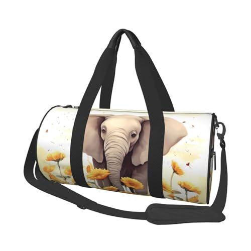 Travel Bag For Women,Elephant And Sunflower Print Personal Item Duffle Bags,Weekend Travel Duffel Tote Bag,Travel Sport Gym Bag For Men,Airplane Travel Essentials For Flying