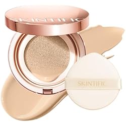 SKINTIFIC Full Coverage Cushion Foundation #01W WarmVanilla| Satin Glow Finish, Oil-Control & Waterproof, Buildable Tattoo Cover Cushion for All Skin Types