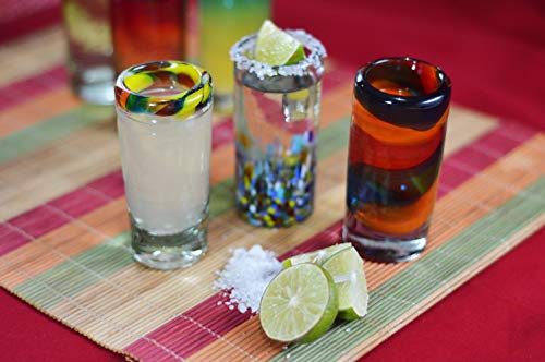 Mexican Tequila Glass Shot - 6 Pack Novelty Design Multicolor Recycled Glassware Set Unique Artisan Crafted Dishwasher Safe Lead Free Hand Blown Vodka Scotch Whiskey Wine tots 2 oz. party supplies - Thumbnail 7