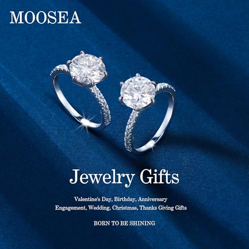 MOOSEA 2CT Moissanite Engagement Rings for Women Wife, 925 Sterling Silver with 14K White Gold Plated Promise Ring for Her, D Color VVS1 Clarity Moissanite Rings for Women Engagement Wedding Gifts2