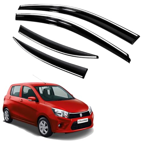 Image of CAR SAAZ Chrome Line Door Visor for Celerio Type 1&2 (2014-2021) (Set of 4Pcs) | Wind Deflector, Rain Guard