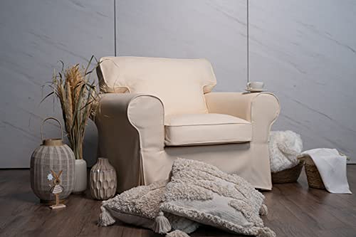 Miniatura 5 de Masters Of Covers Funda De Repuesto Para Sillón Ektorp, Funda Sillón Ektorp, Ektorp Sillion Funda, Funda Sillón Hecha A Mano, Tejido Natural, 104 X 88 X 88 Cm Algodón, Crema