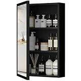 kleankin Wall-Mounted Medicine Cabinet with Mirror, Stainless Steel Bathroom Mirror Cabinet Wall Mounted with Storage Shelves for Living Room and Laundry Room, Black