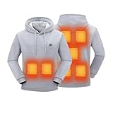 Beheizbare Hoodie für Herren Damen Elektrische Jacke 7 Heizzonen Beheizte Kapuzenpullover mit Reißverschluss Sweatshirt mit Kapuze Winter Warm Casual Pullover Hoody Ideal für Camping und Wandern