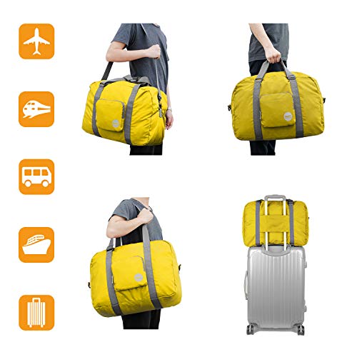 Wandf Foldable Travel Duffel Bag Luggage Sports Gym Water Resistant Nylon (Yellow)