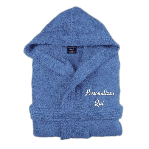 Cieffepi Home Collections Solo Mio Basic Albornoz Personalizado con Capucha en Suave Spugna Hidrófila 100% Algodón Puro, azul celeste, M