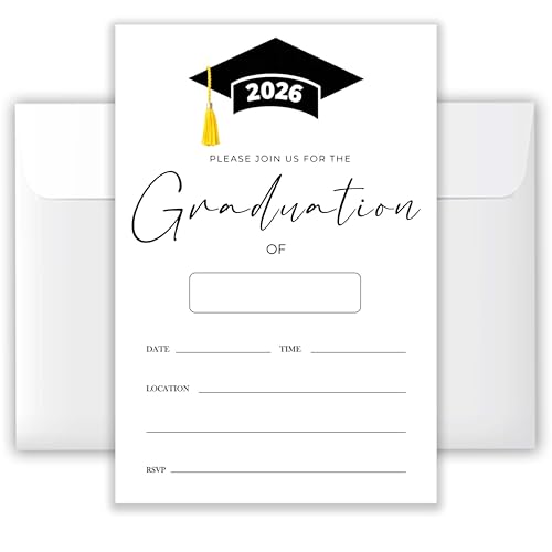 ATOERNCSO 4x6 2026 Graduation Invitations (20 Cards + 20 Envelopes) - Cap & Tassel Grad Party Invites.(012)