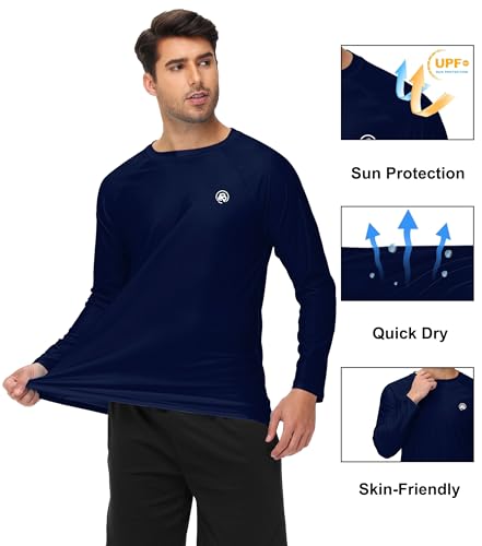 Image of AOBUTE Mens Long Sleeve Swim Shirt Quick Dry Sun Protection Rash Guard