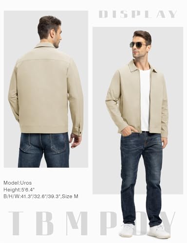 Image of TBMPOY Mens Lightweight Jackets Light Windbreaker Full Zip Casual Work Jacket Golf Business Fall Track Coat with Pockets