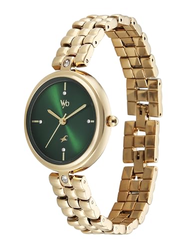 Image of Fastrack Vyb Iconique with Quartz Analog Green Dial Gold Zinc Alloy Strap Watch for Girls - FV60115YM01W