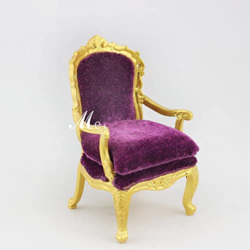 Fauteuil miniature de salon violet en bois pour univers féerique 1/12