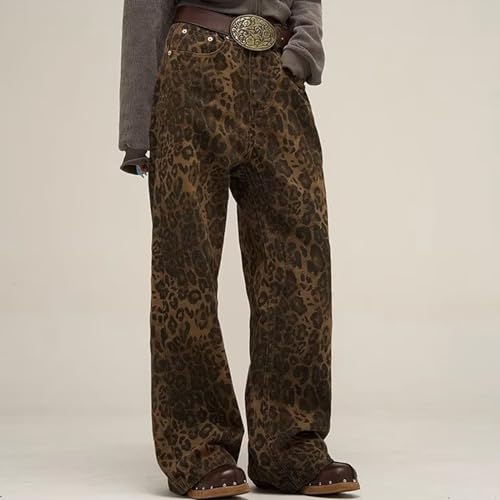 Y2k Leopard Print Jeans for Women Cheetah High Waisted Wide Leg Pants Various Style Trendy Streetwear （Plus Size）2