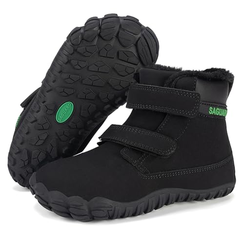 SAGUARO Winter Barfußschuhe Kinder Warm Gefütterte Winterschuhe Wasserdicht...