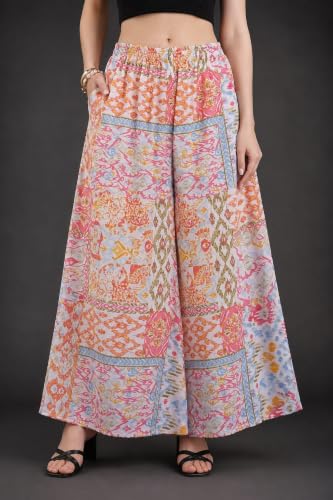 Image of Viscose Rayon Flared Printed Plazzo Palazzo Pants, Loose /Relaxed Fit Regular, Office Wear, Casual Wear Comfortable, Trouser Pants for Girls & Women Black Kerri Design (S to 3XL Size)