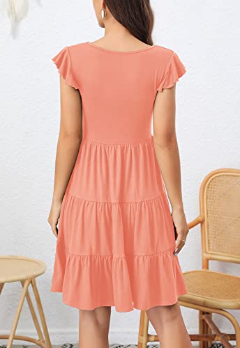 Image of Lamilus Summer Dresses for Women 2026 Ruffle Sleeve V Neck Non-See Through Tiered Babydoll Mini Dress Graduation Beach