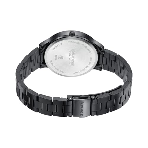 Image of Sonata Axis with Quartz Analog Black Premium Multifunction Design Dial IP Black Strap Watch for Women - 87119NM01