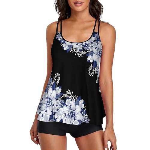 Urchics UR-QZ246072NAVY FLOWERS-L 2024 Flowy Tankini Swimsuits For Women Tummy Control Tankini Swimwear Tank Top With Boyshorts Two Piece Bathing Suits Navy Flowers L thumb #1