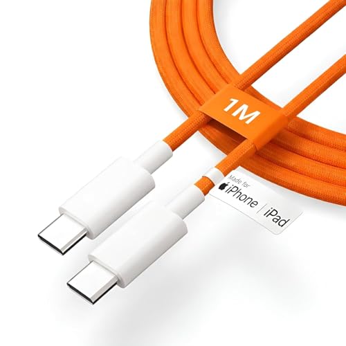 Image of mifaso 60W Type C PD-Fast Charging Cable Compatible with iPhone 17 /16 /15 / Pro Max /Pro /Plus /Air /E /Google 10 /Samsung S26 /S25 / Laptop /MacBook| 60 W USB C, MFi Certified, 1 Year Warranty (Cosmic Orange)