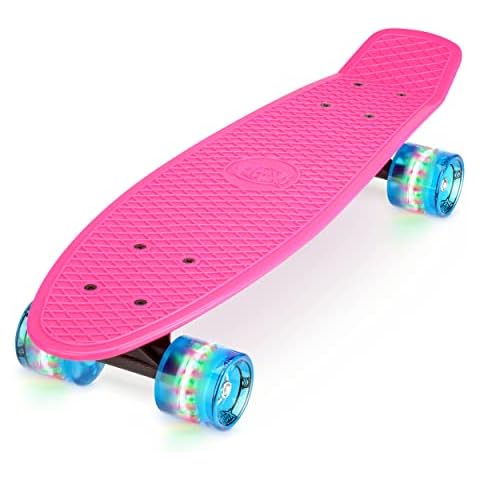 Xootz Kid's Complete Retro Plastic Skateboard with LED Light Up Wheels Cover