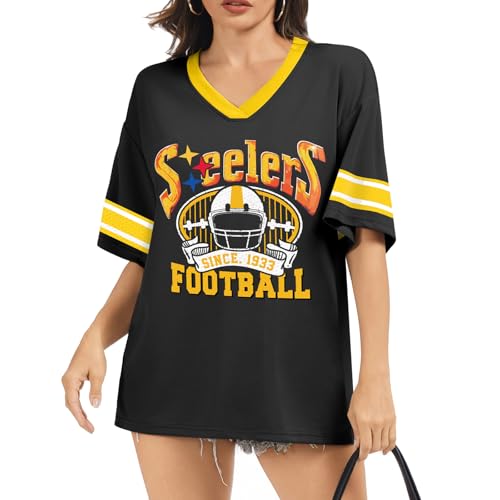 Football Shirt for Women Game Day Shirt Football Fans Mesh Tshirt Jersey V Neck Casual Short Sleeve Tops2