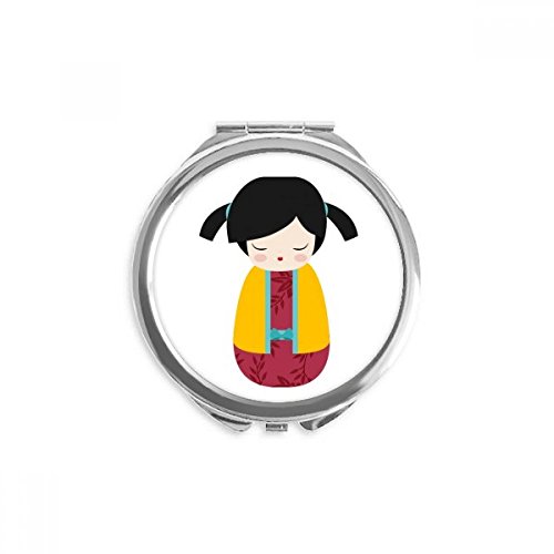 Miroir de poche à la main portable jaune motif japon poupée