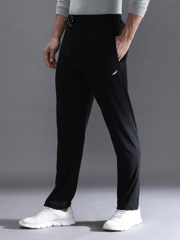 Image of CROCODILE Men Solid Regular Fit Track Pant | Mid Rise | Drawstring Waist | Regular Length | Casual Sports Lounge Bottomwear Jet Black