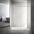 Sunrosa 60" W x 76" H Frameless Shower Door, Sliding Shower Door with Soft Close System, Glass Shower Door with 3/8" (10 mm) Clear SGCC Tempered Glass, Brushed Gold