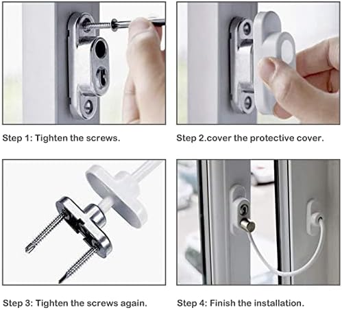 2PCS Window Door Cable Restrictor Security Lock Child Baby Kids Safe Wire Catch for Home Public and Commercial Applications with Screws Keys
