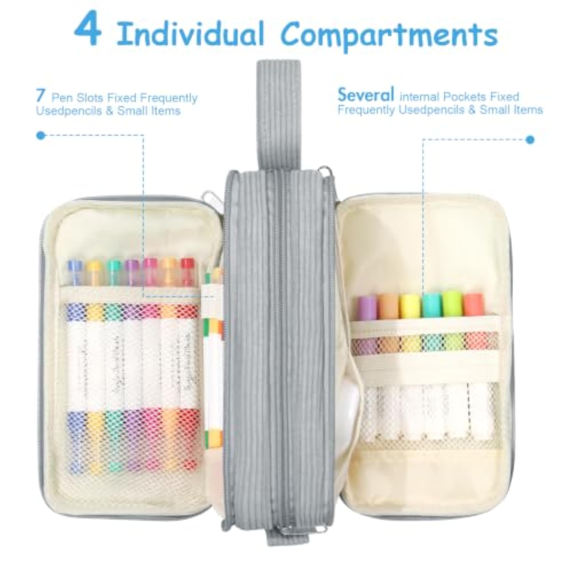 Grey Corduroy Pencil Case, Large Capacity Zipper Pouch