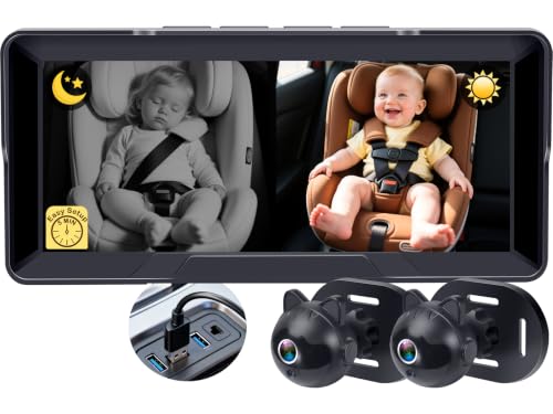 Image of 1080P Dual Baby Car Camera: Easy to Install 6.8" Monitor 2-Kids at Once | Clear Night Vision, 150° Wide-Angle Camera Seeing Baby from Head to Toe, Plug & Play for 2-Kids/Twin Family & 3-Row SUVs