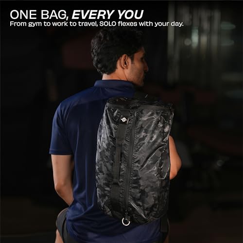 Image of Nivia Solo Gym Bag for Men & Women, Ventilated Shoe Compartment, Internal Utility Pocket, Side Mesh Pocket, Convertible Carry System, Ideal For Fitness, Sports, Travel, Workout & Training (Black), 25L